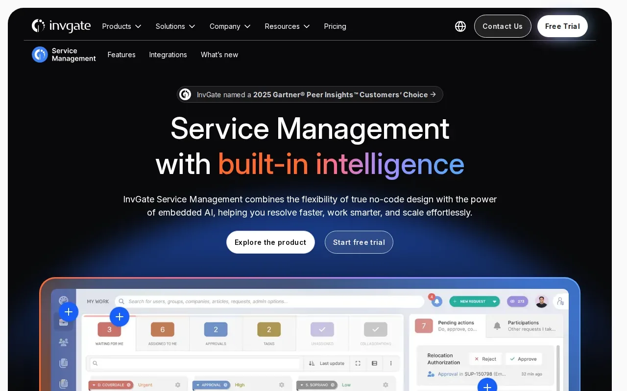 Screenshot of the InvGate Service Management website