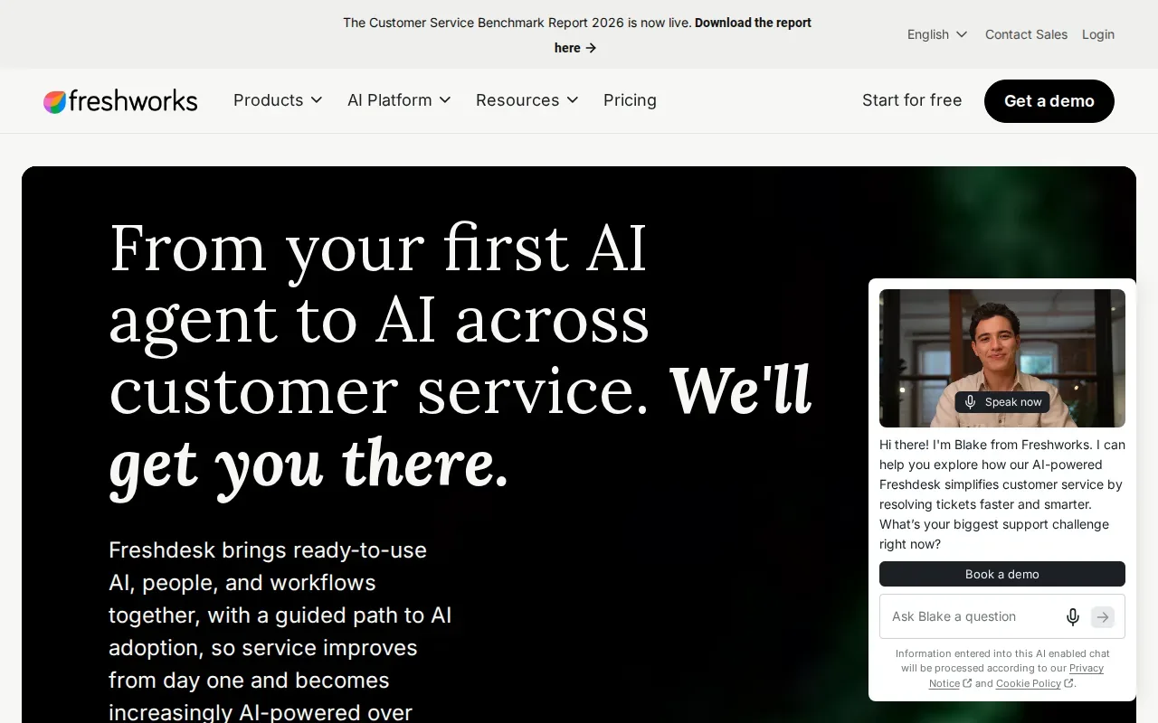 Screenshot of the Freshdesk by Freshworks website