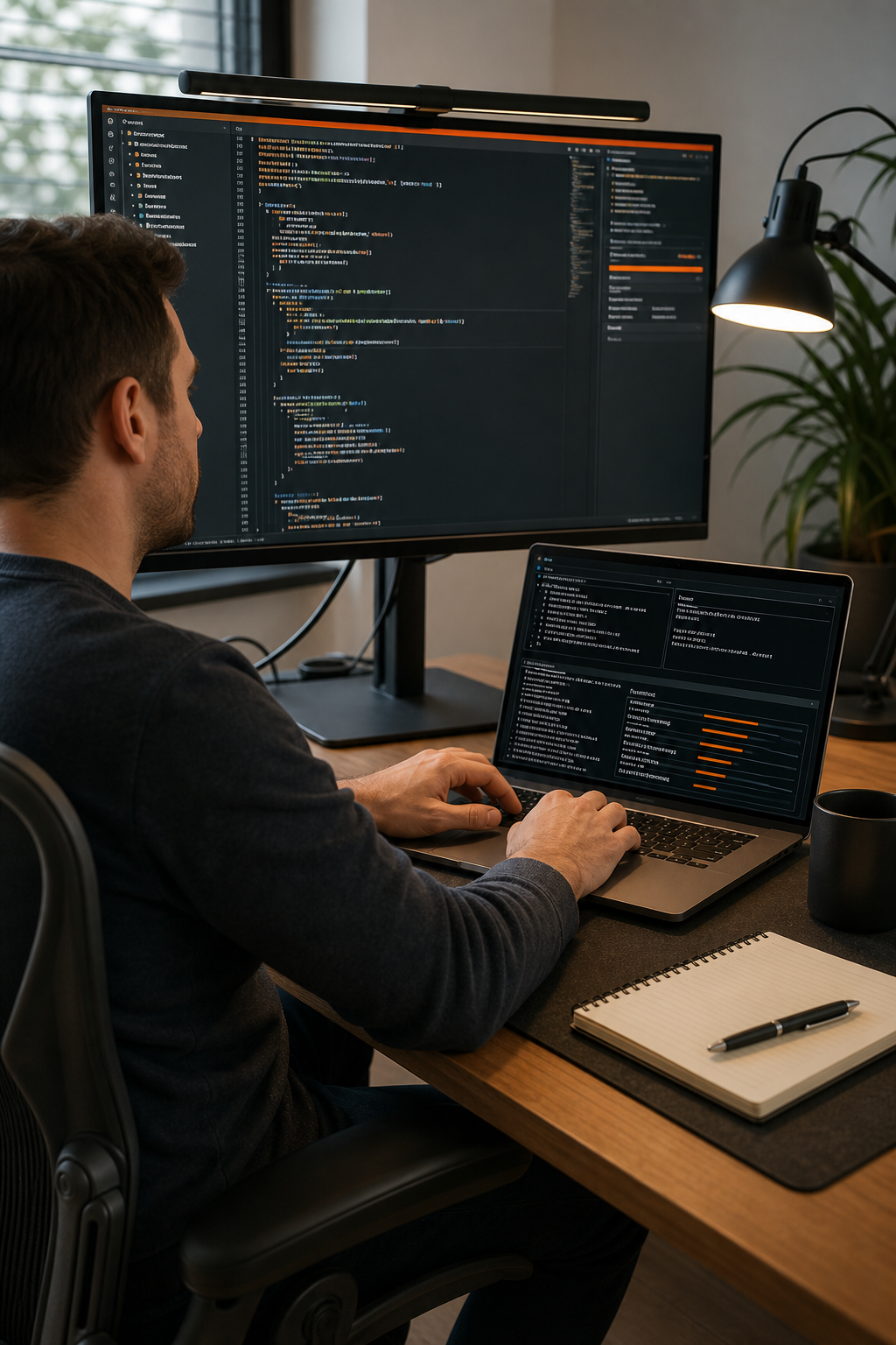A realistic diagram of a developer's workstation showing a terminal, code editor, and a Docker container running a Model Context Protocol server. Alt: 