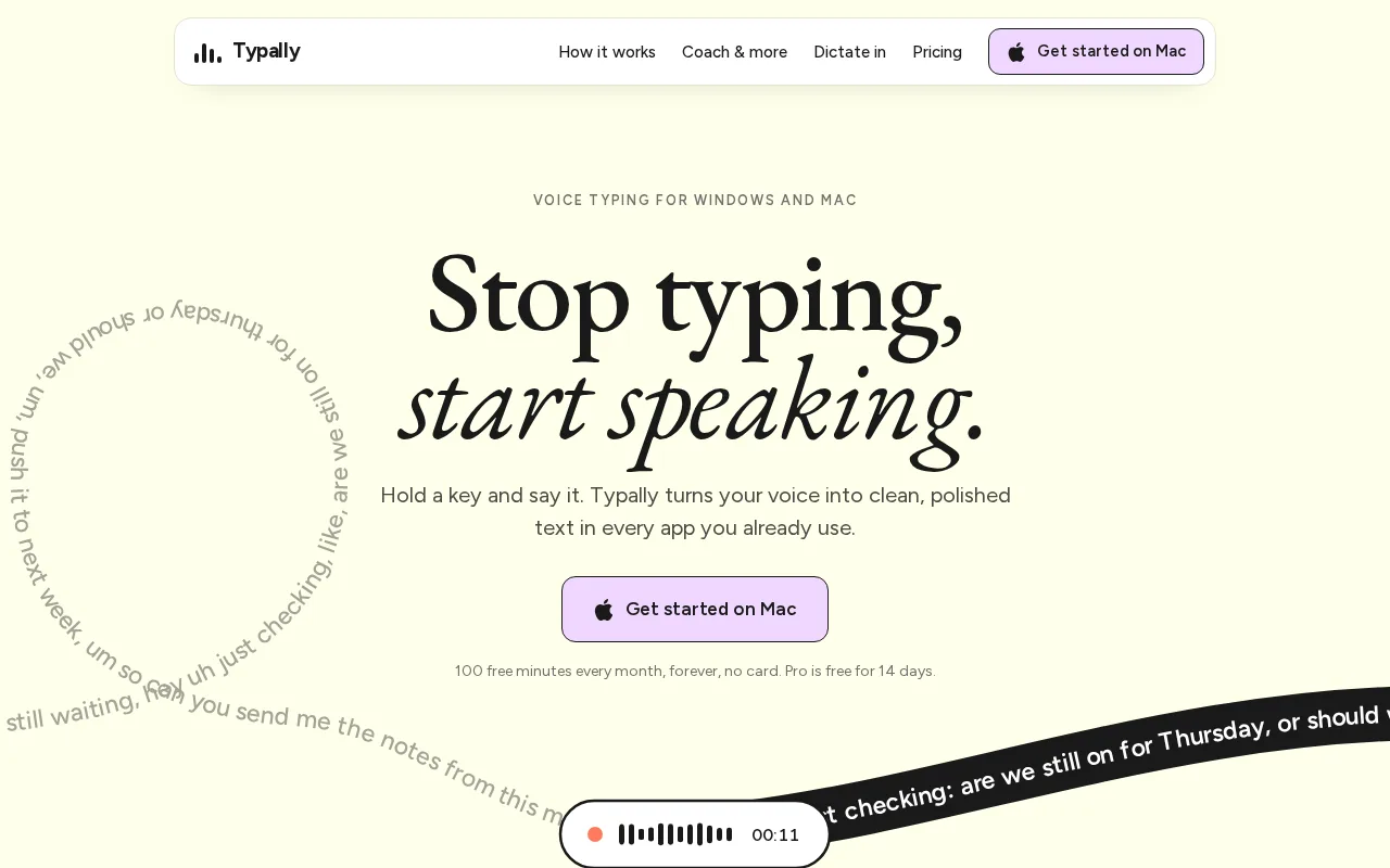 Screenshot of the Typally website