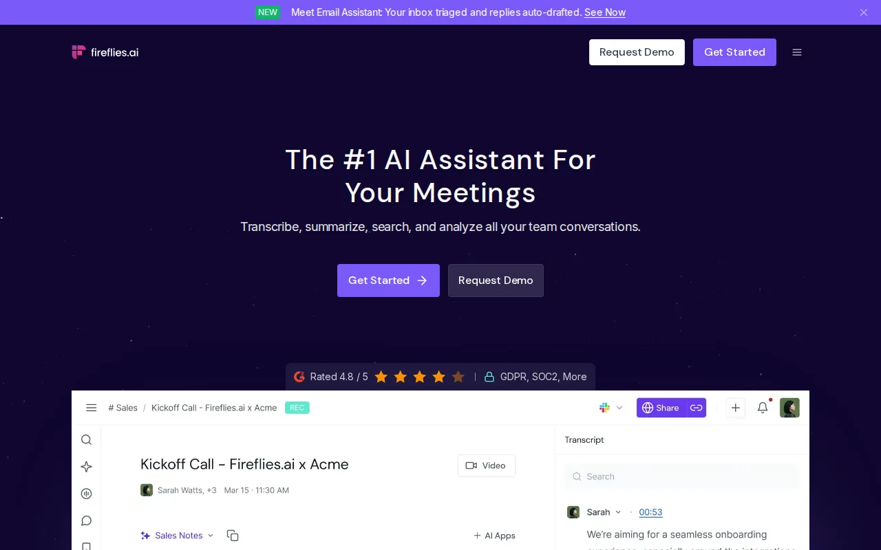 Screenshot of the Fireflies.ai website