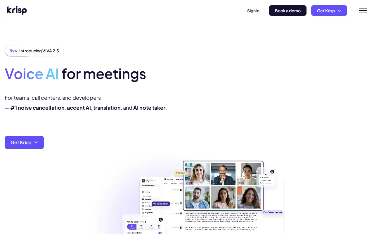Screenshot of the Krisp website