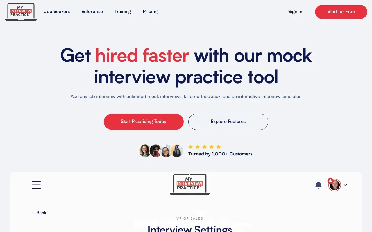 Screenshot of the My Interview Practice website