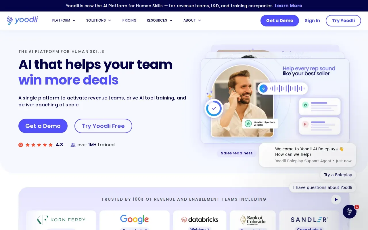 Screenshot of the Yoodli website