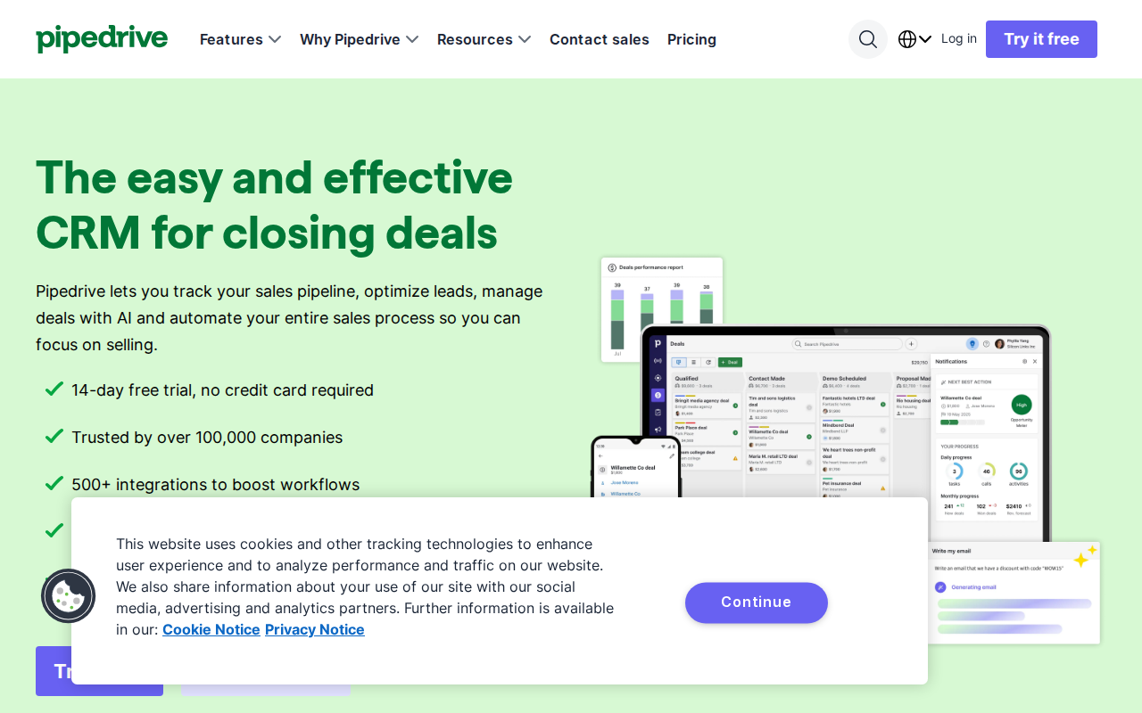 Pipedrive AI Sales Assistant homepage screenshot