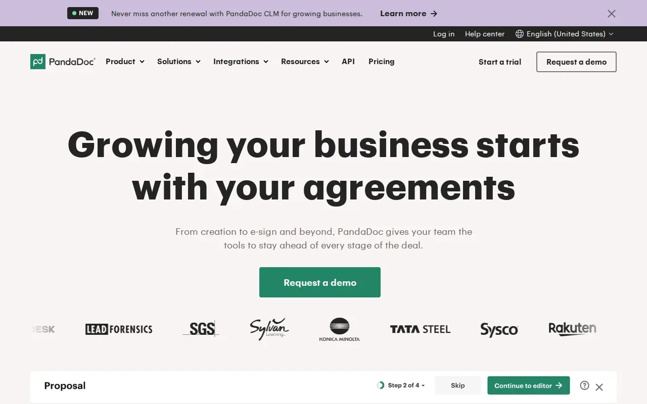 Screenshot of the PandaDoc website
