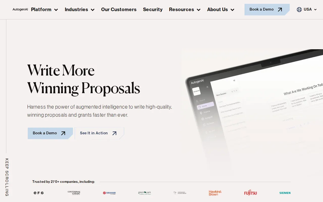 Screenshot of the AutogenAI website