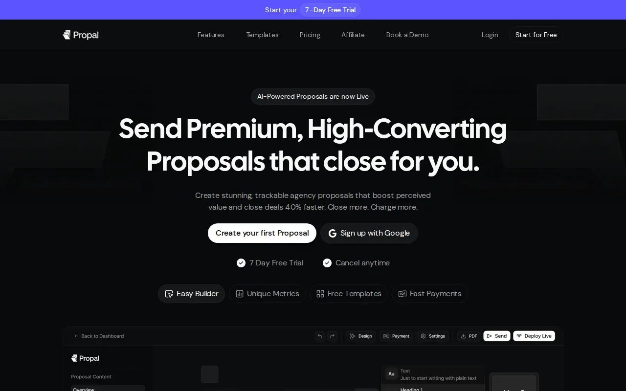 Screenshot of the Propal website