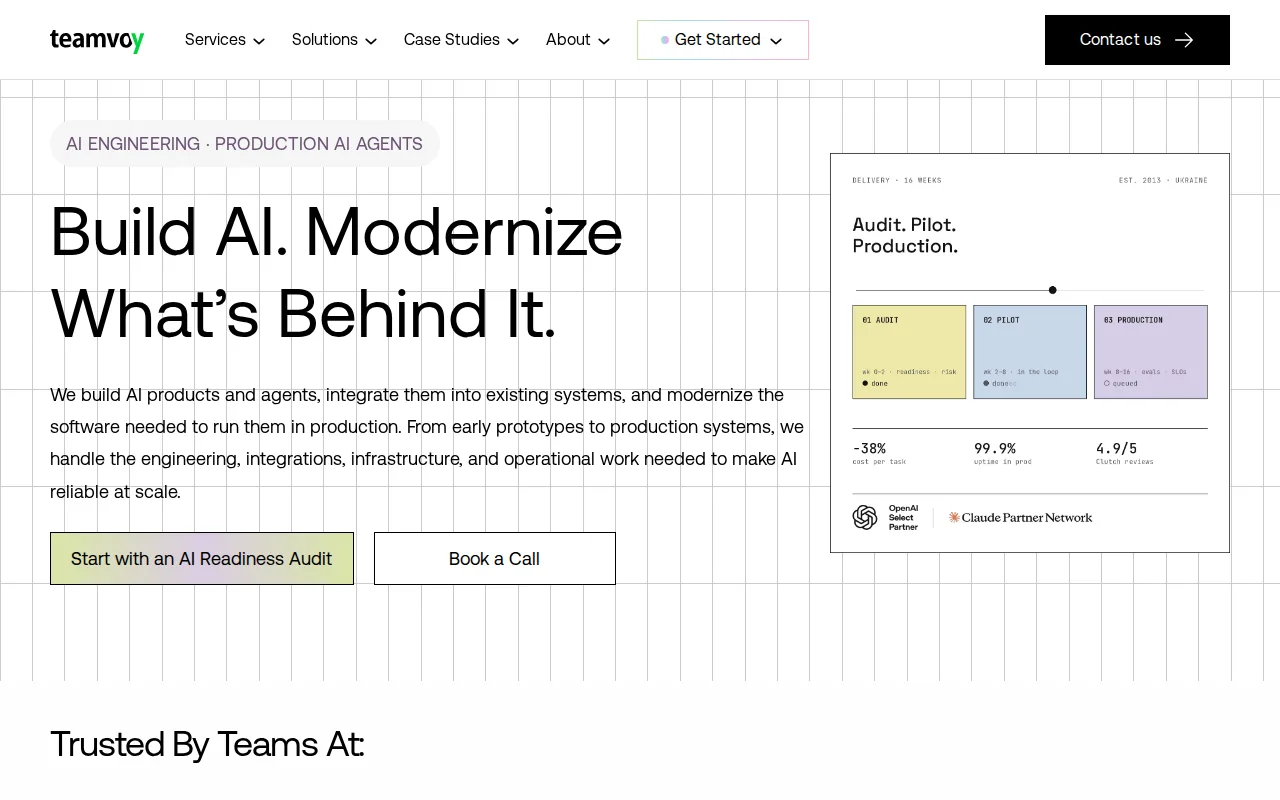 Screenshot of the Teamvoy website