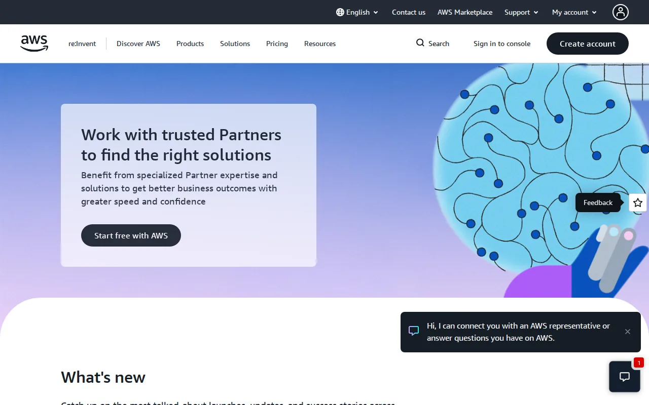 Screenshot of the AWS website