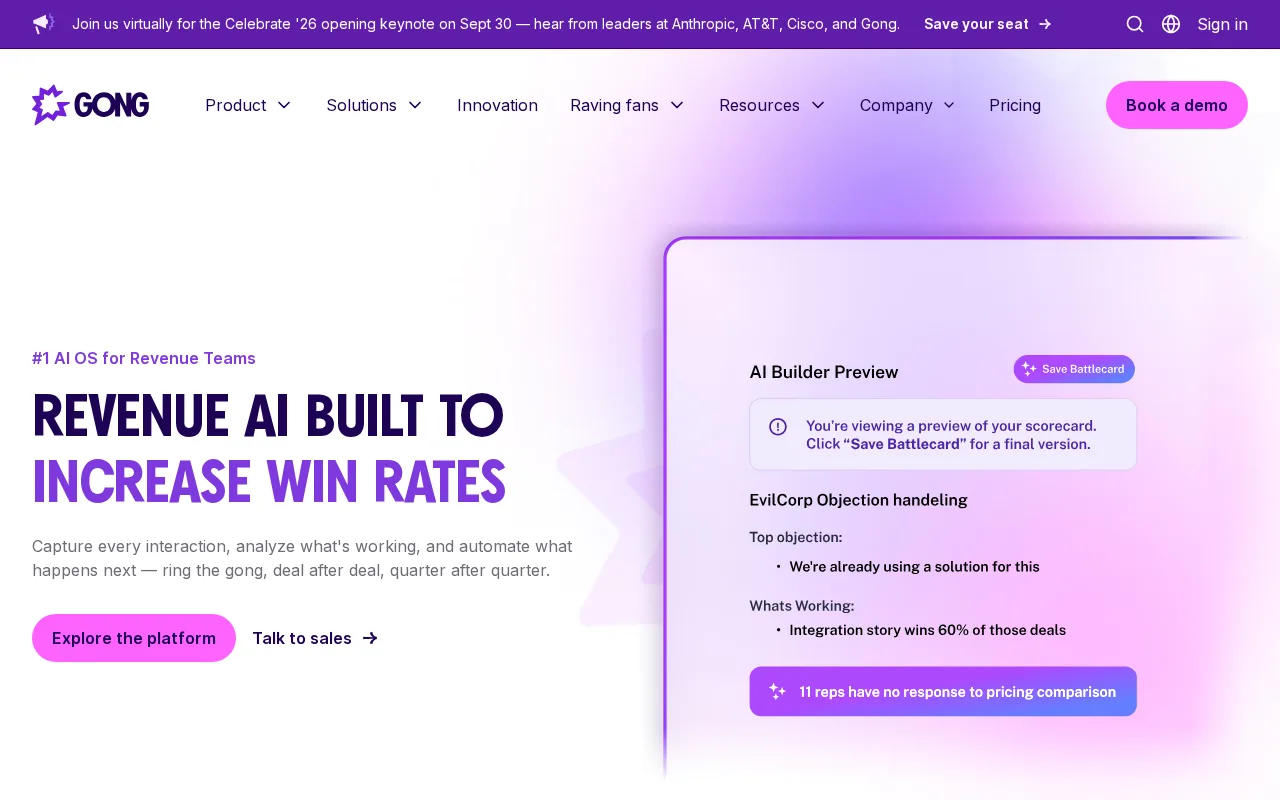 Screenshot of the Gong website