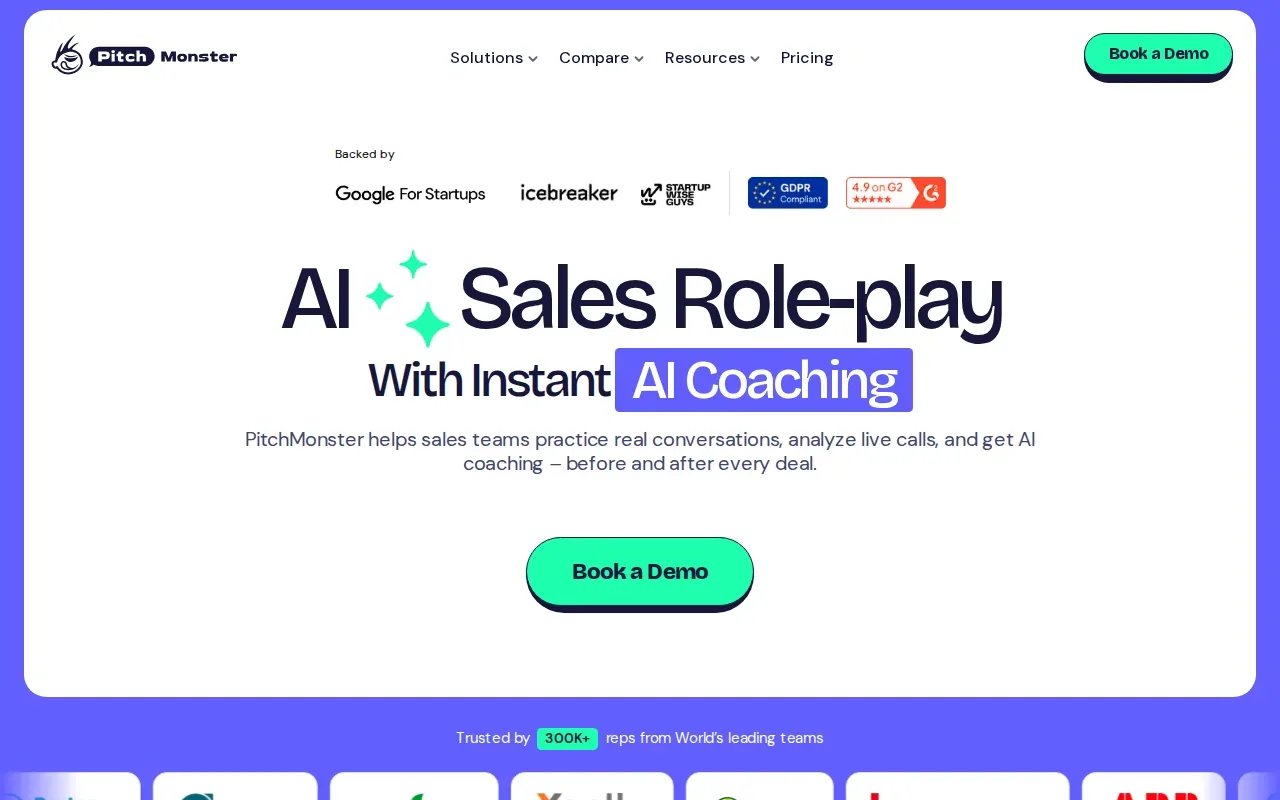 Screenshot of the PitchMonster website