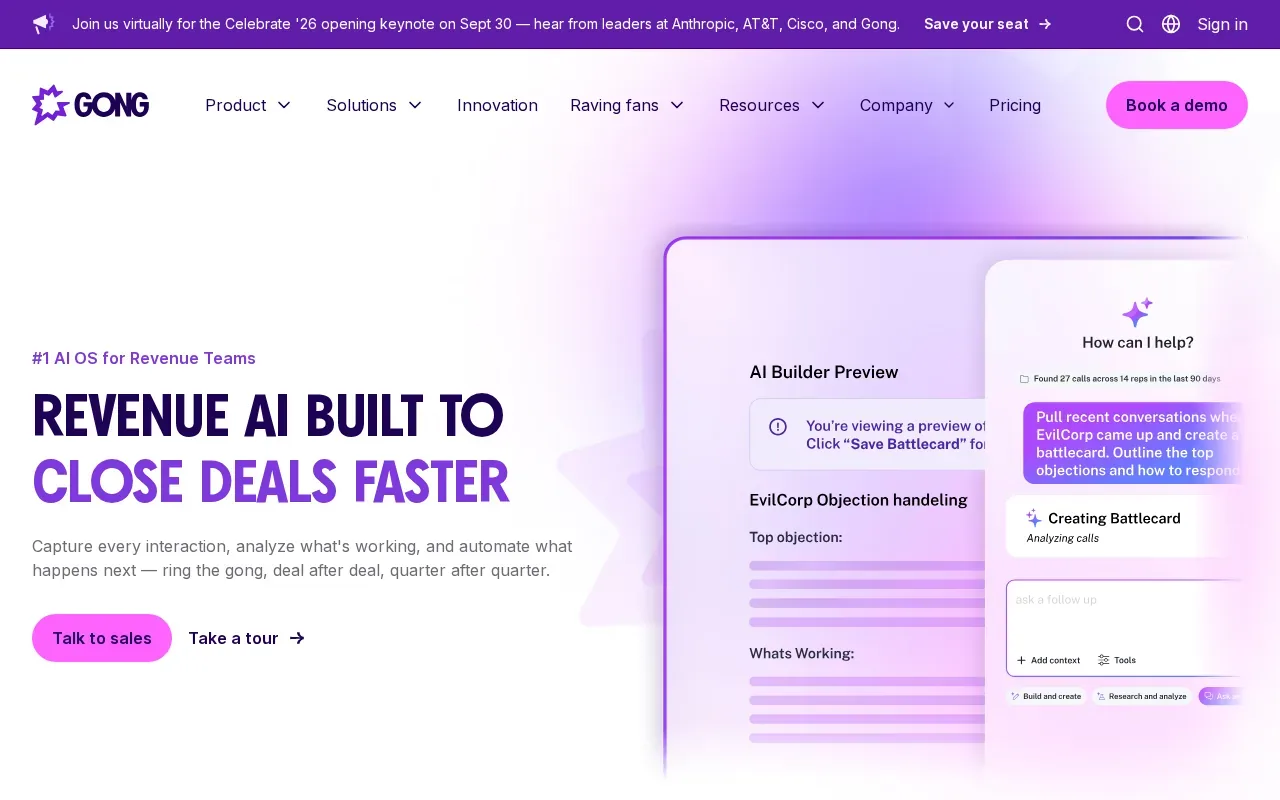 Screenshot of the Gong website