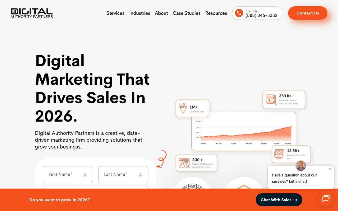 Screenshot of the Digital Authority Partners website homepage
