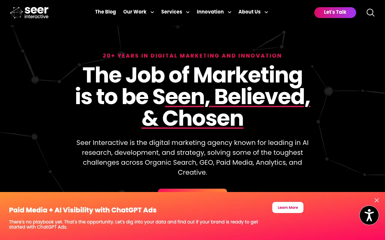 Screenshot of the Seer Interactive website homepage