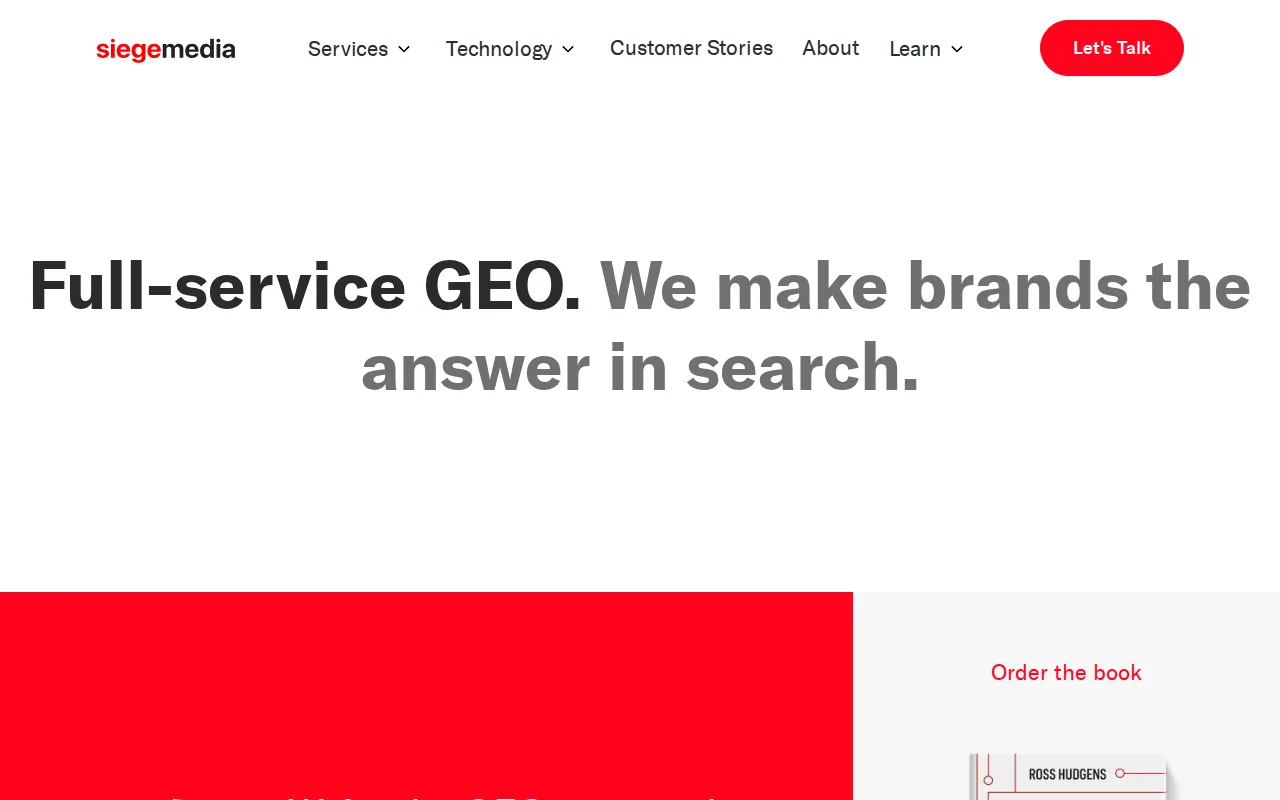 Best AI SEO Agencies for 2026 5 Screenshot of the Siege Media: Content and authority for AI-search gaps website