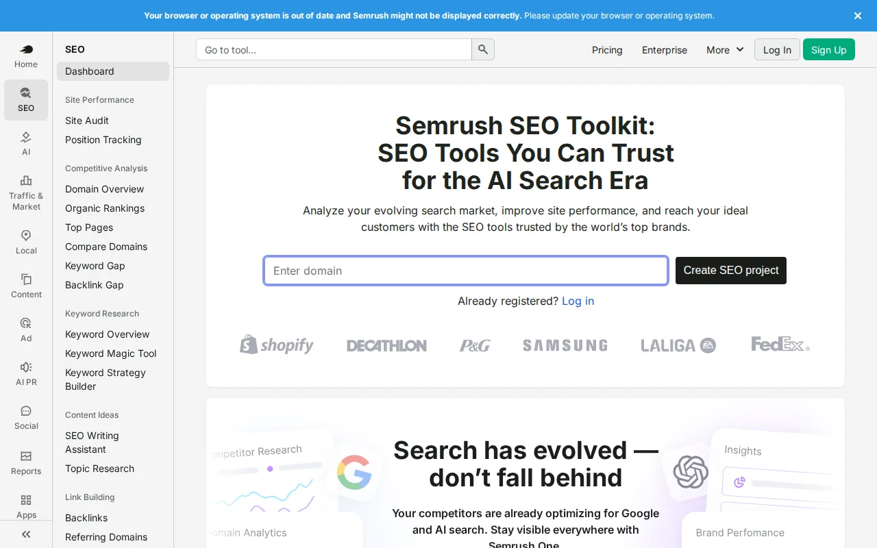 Screenshot of the Semrush website