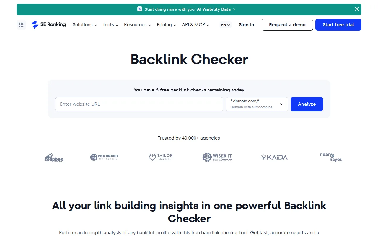 Screenshot of the SE Ranking website