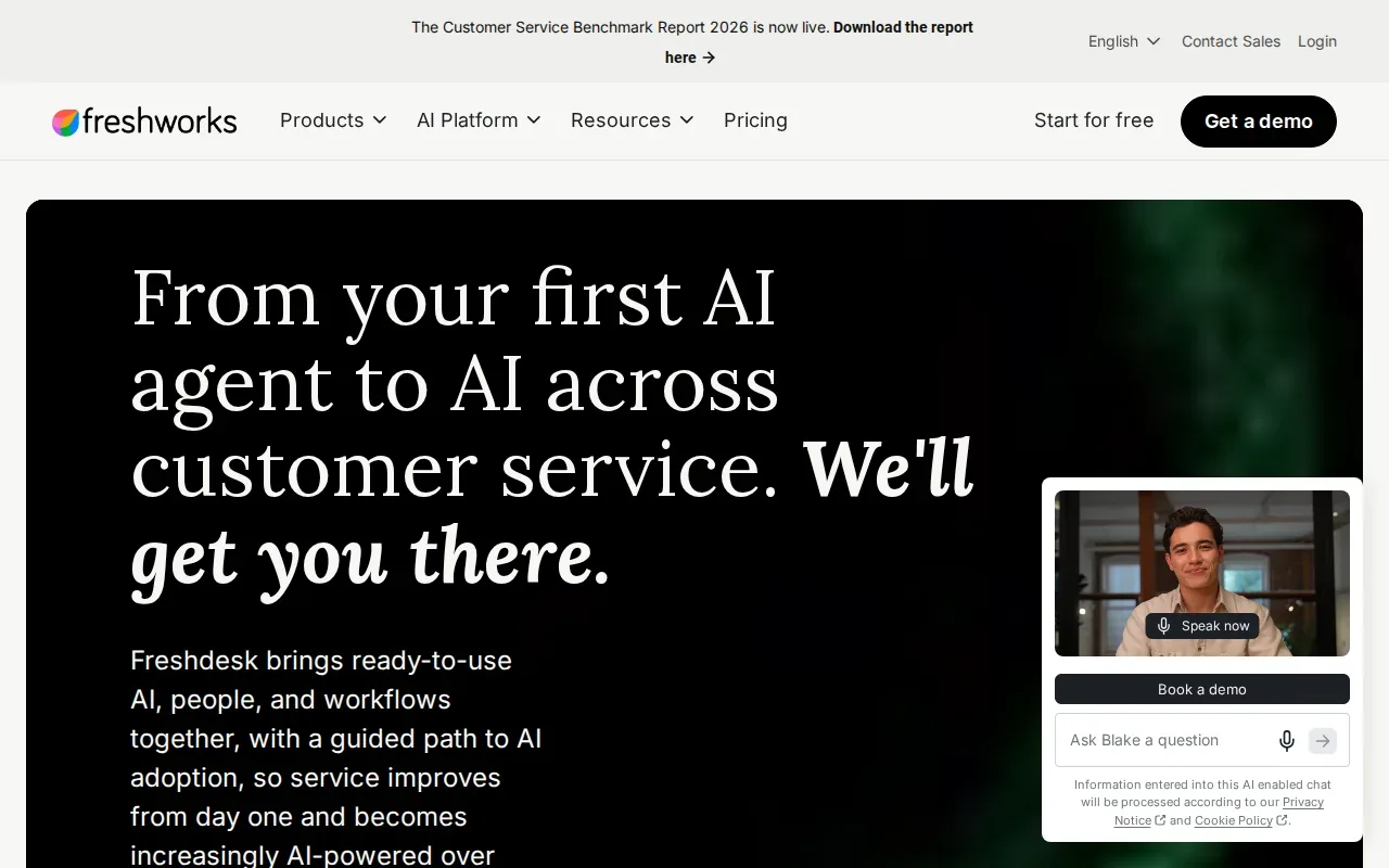 Screenshot of the Freshdesk by Freshworks website