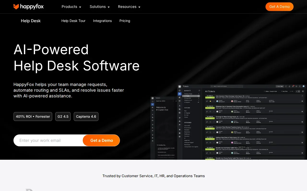 Screenshot of the HappyFox website