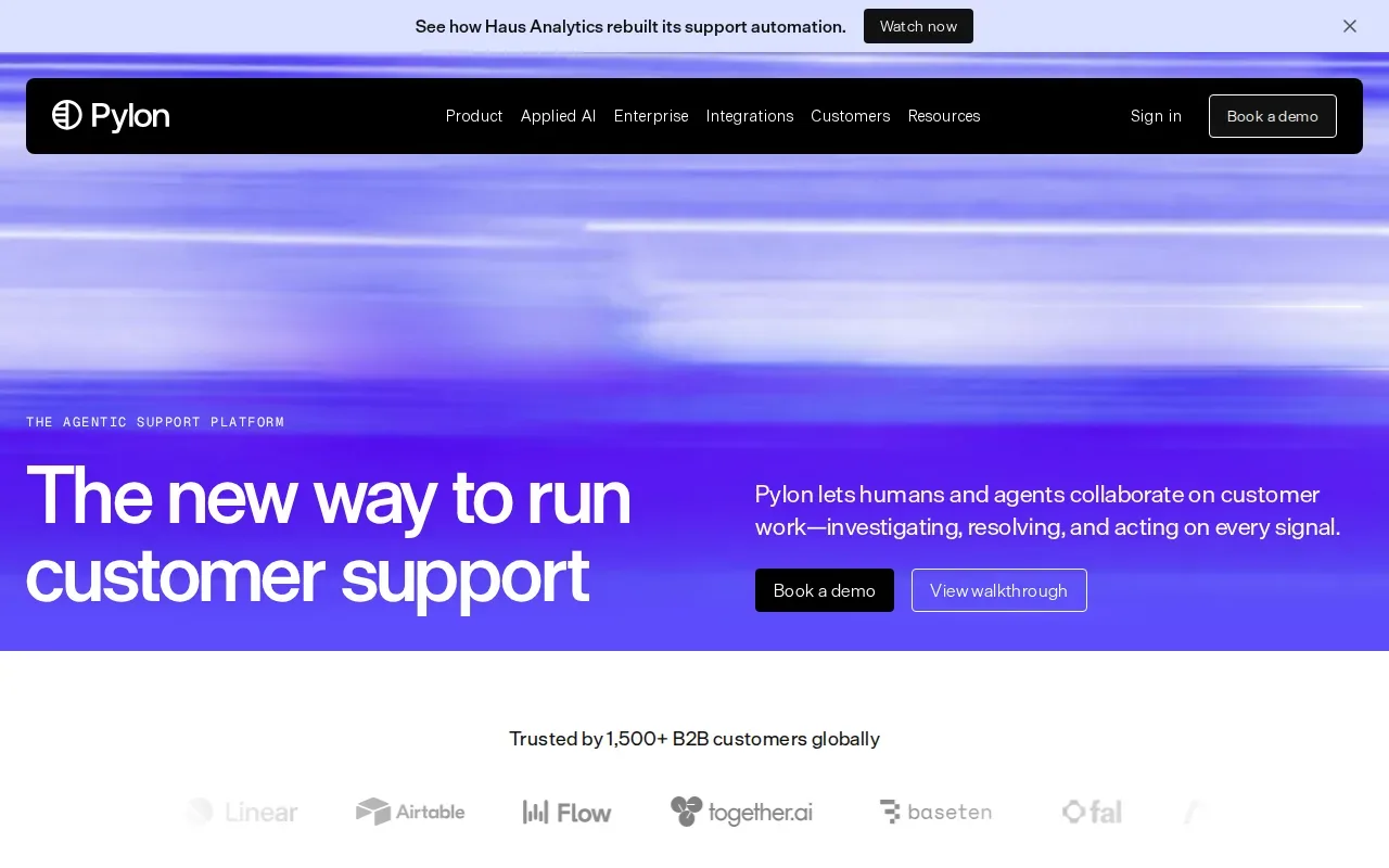 Screenshot of the Pylon website