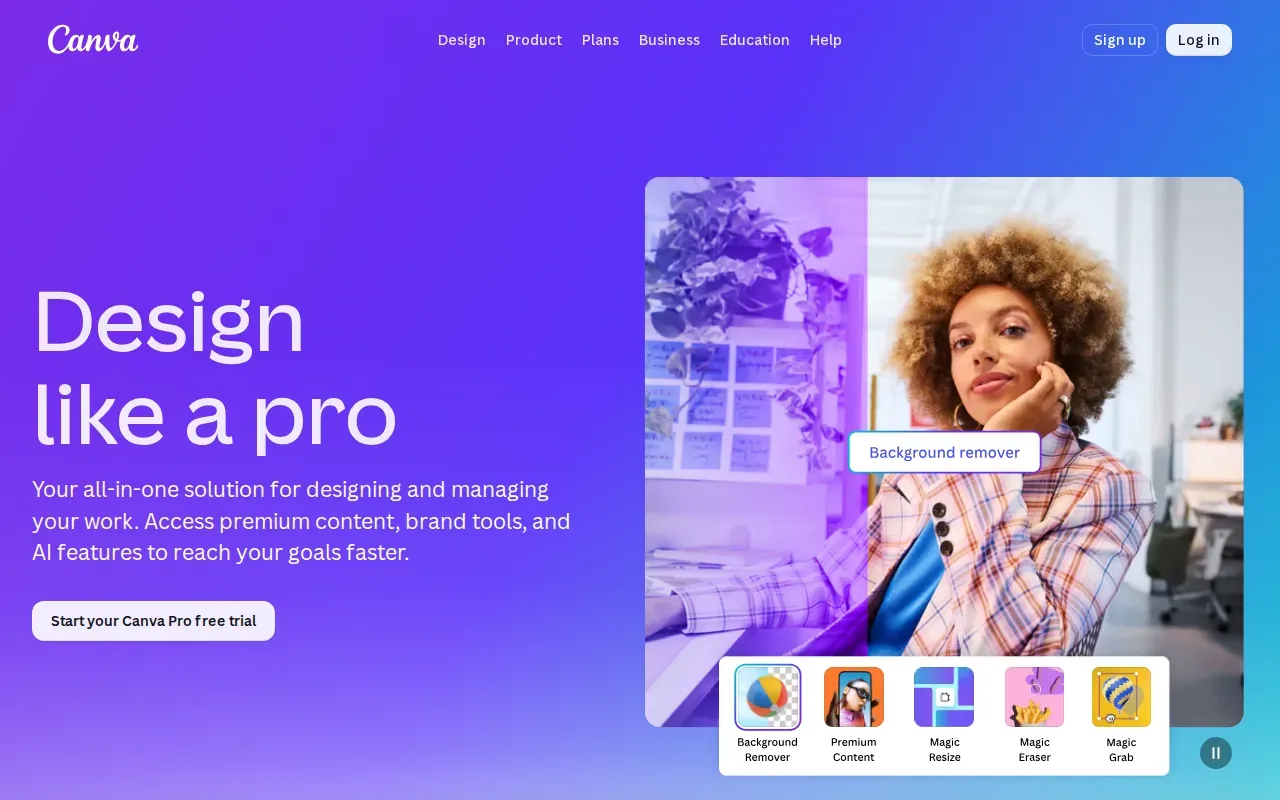 Screenshot of the Canva Pro website