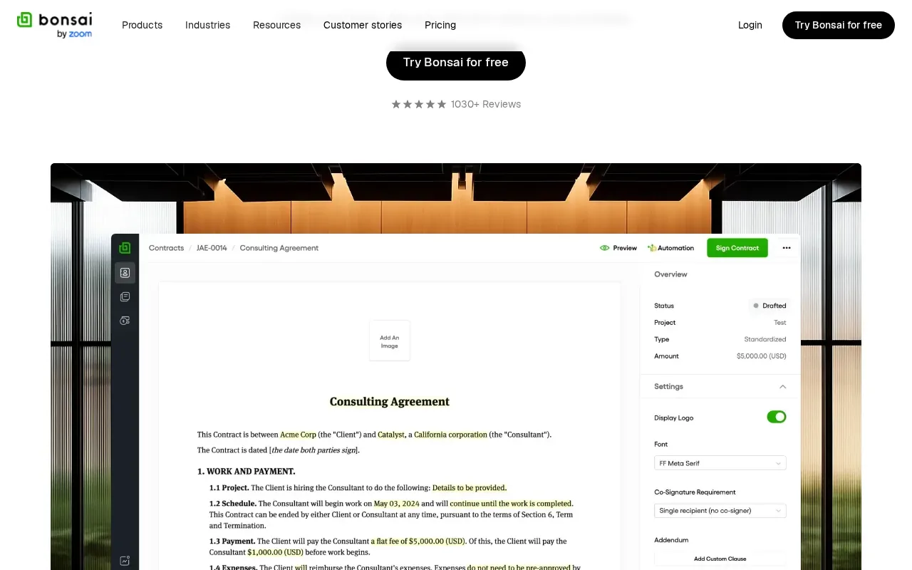 Screenshot of the Bonsai website