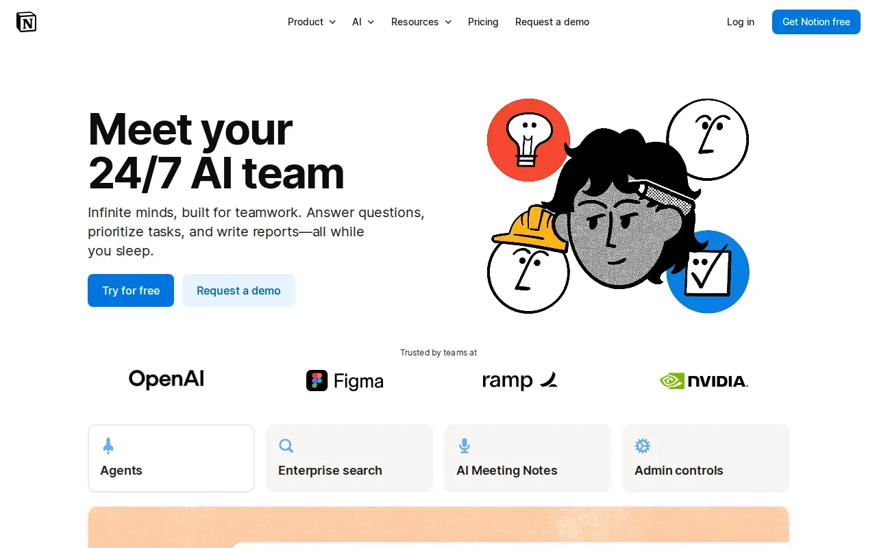 Screenshot of the Notion AI website