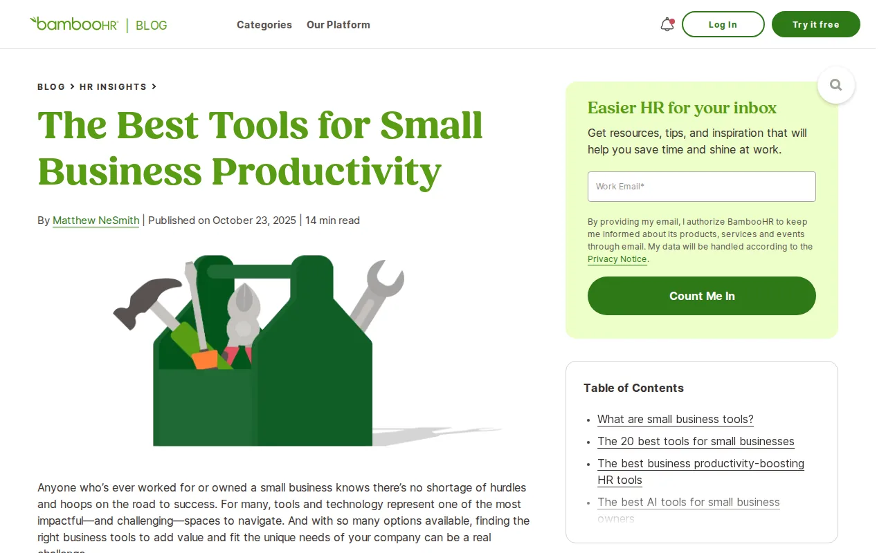 Screenshot of the BambooHR website