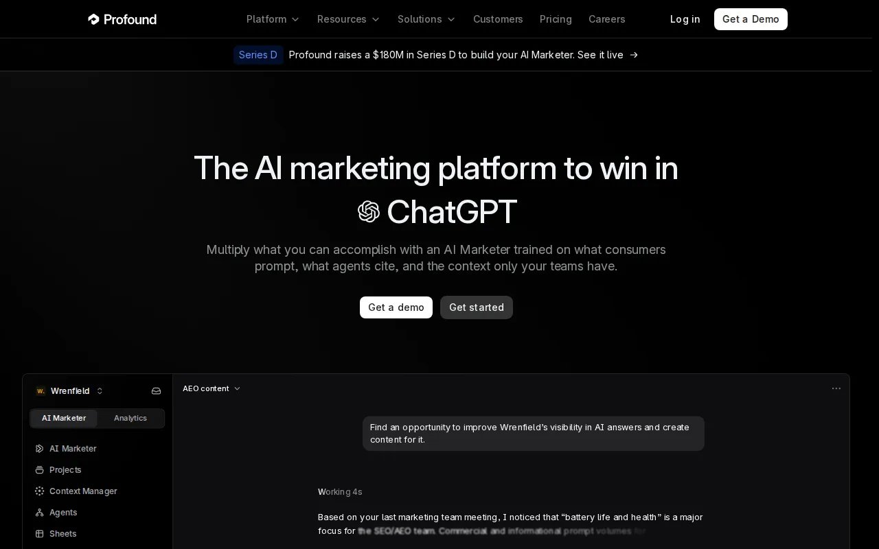 Screenshot of the Profound website