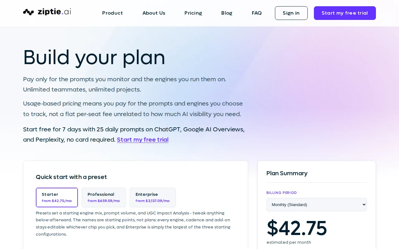 Screenshot of the ZipTie.ai website