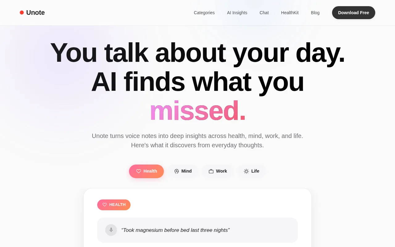 Unote AI voice note app with Apple Watch capture and auto-categorization