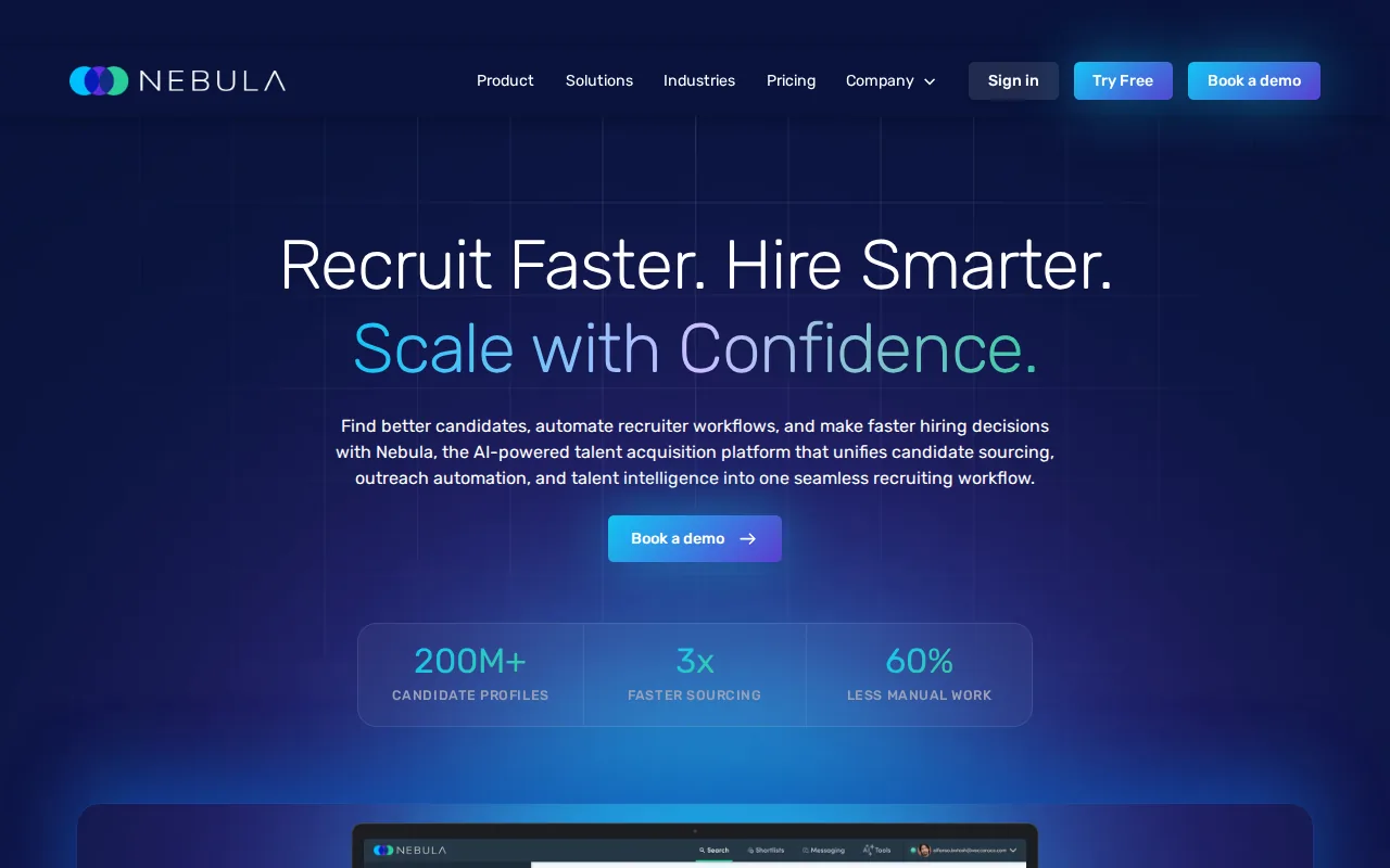 Screenshot of the Nebula website