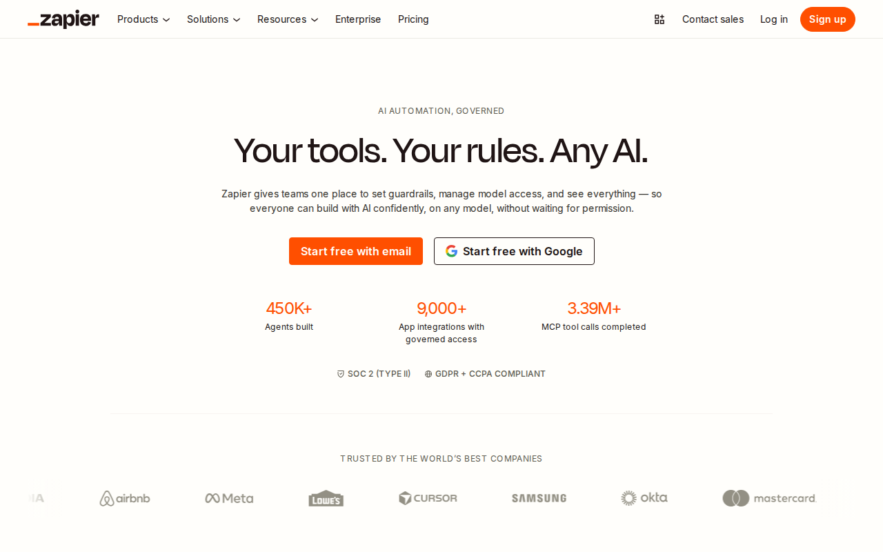 Zapier homepage screenshot