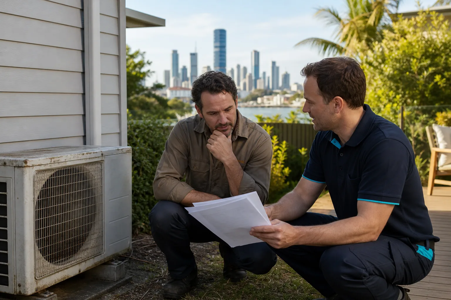 comparing air conditioner repair and replacement options in Brisbane