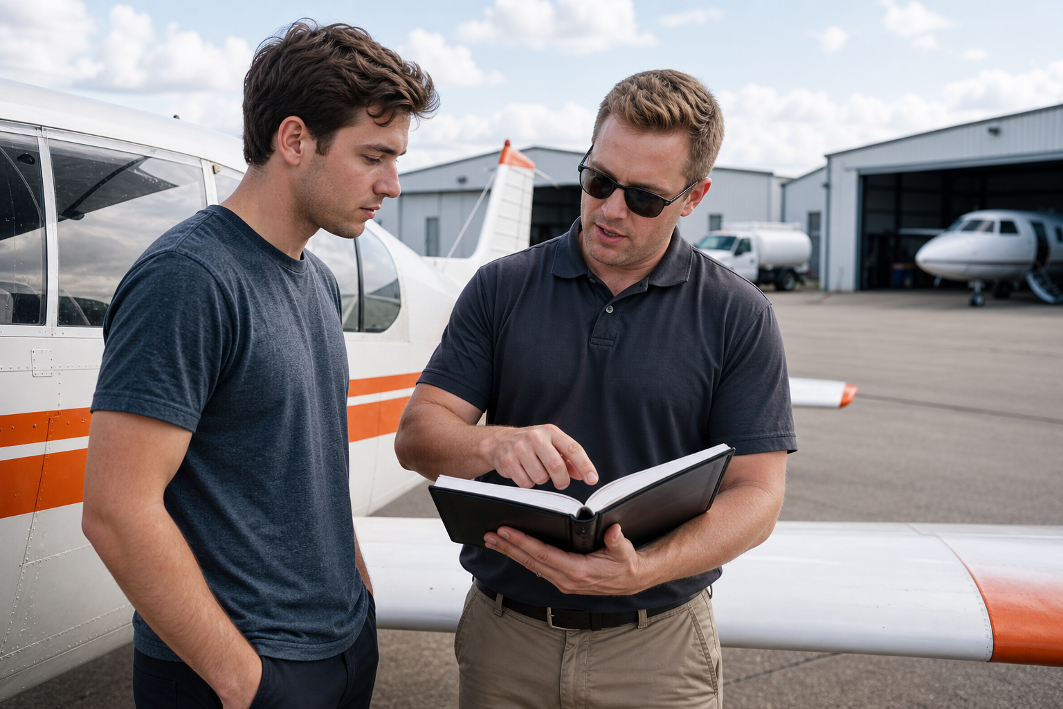 flight instructor helping a pilot build flight hours for an airline career.