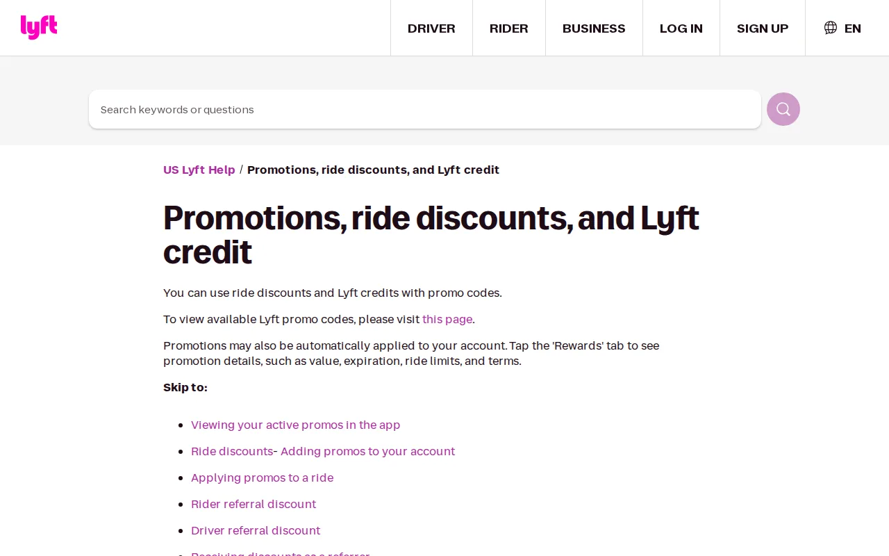Screenshot of the Lyft website