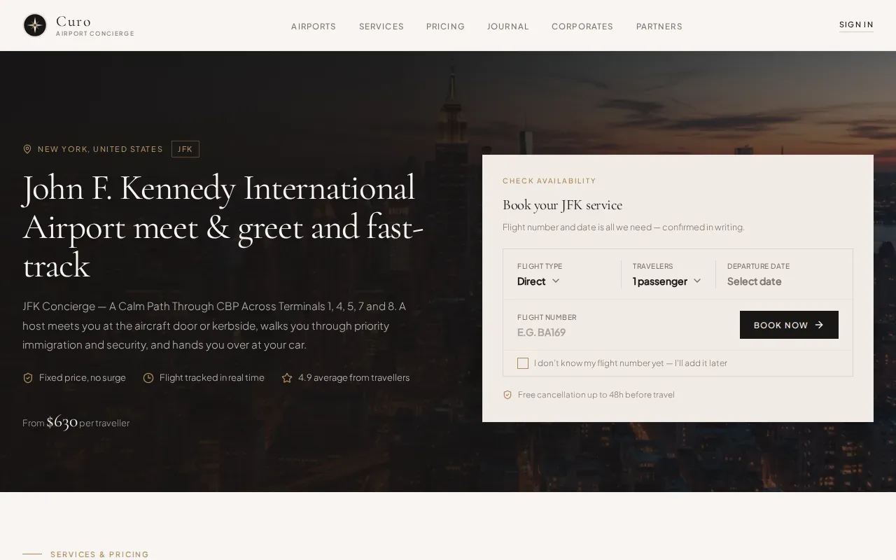 Screenshot of the Curo website