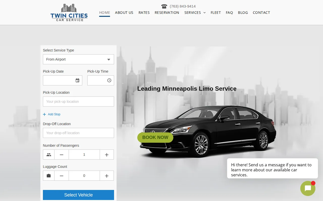 Screenshot of the Twin Cities Car Service website