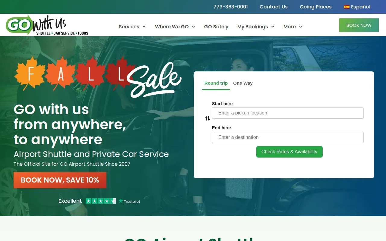 Screenshot of the GO Airport Shuttle website