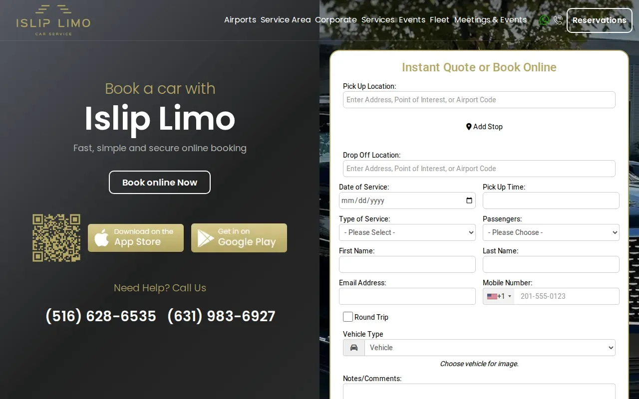Screenshot of the Islip Limo Car Service website