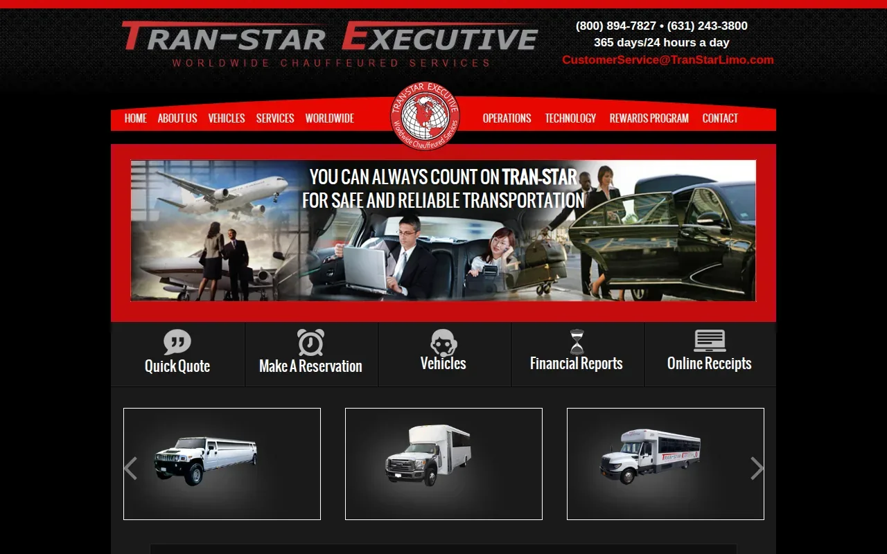 Screenshot of the Transtar Limo website