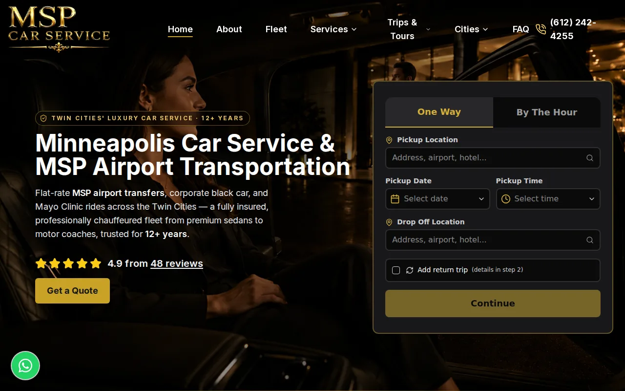 Screenshot of the MSP Car Service website