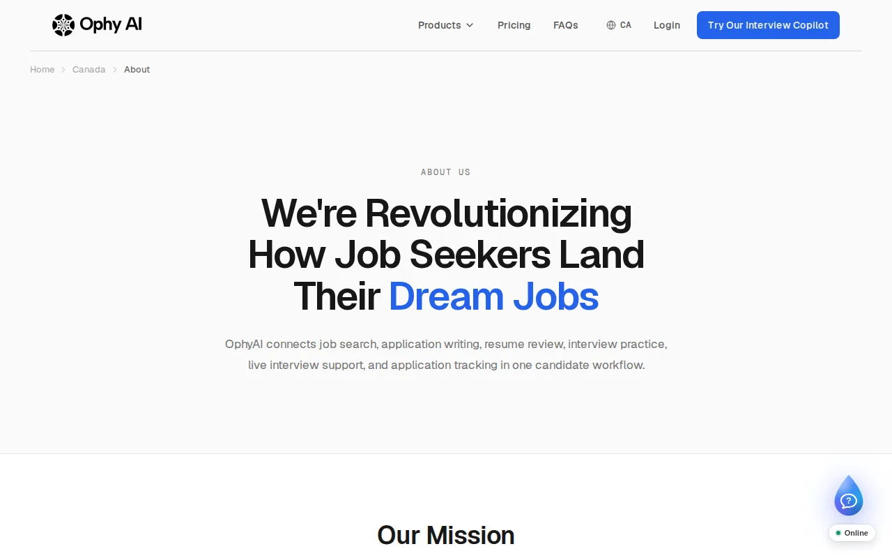 Screenshot of the OphyAI website
