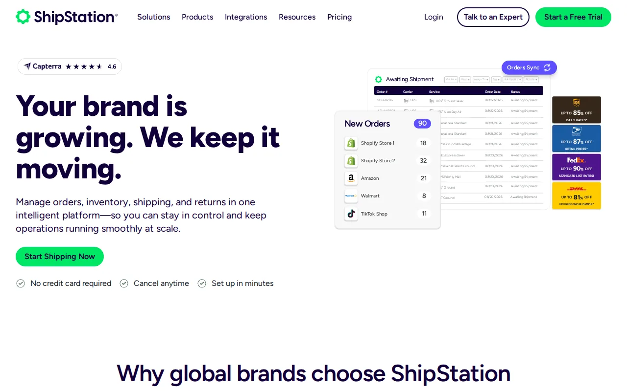 Screenshot of the ShipStation website