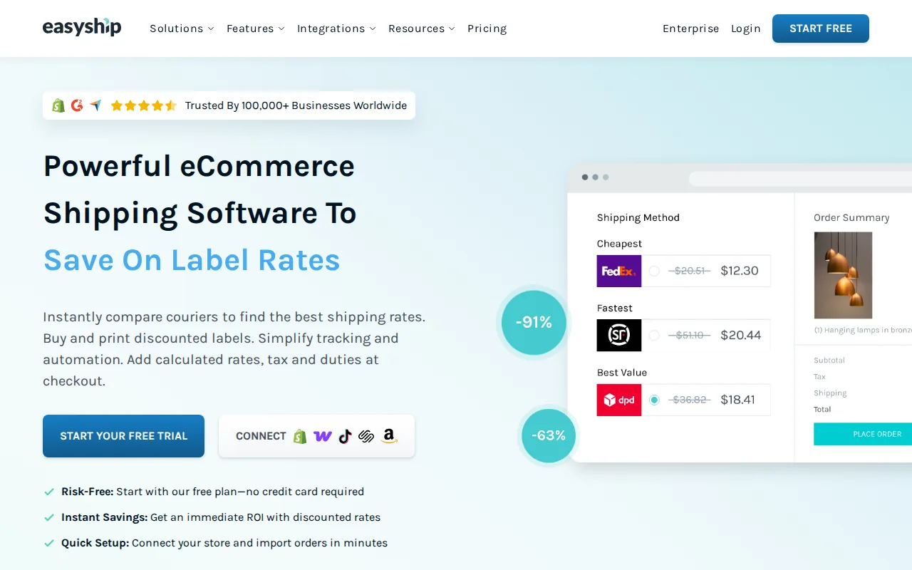 Screenshot of the Easyship website