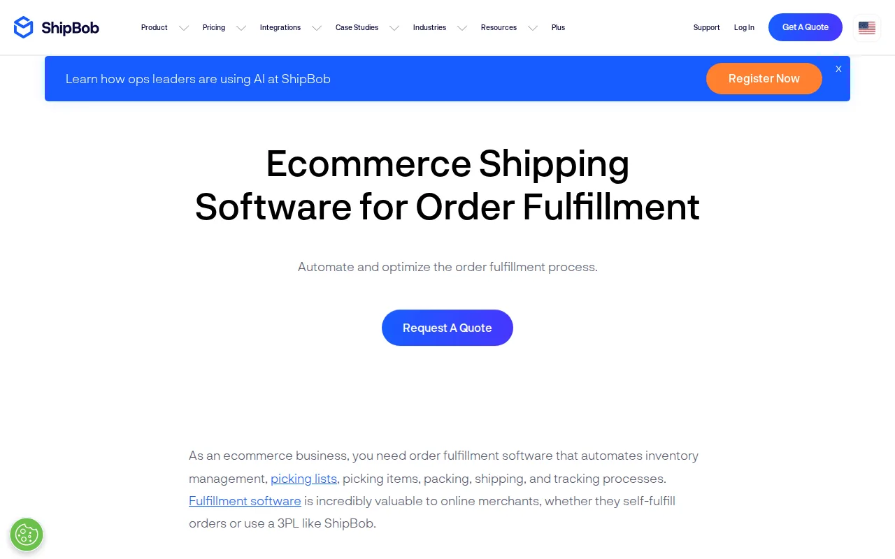 Screenshot of the ShipBob website