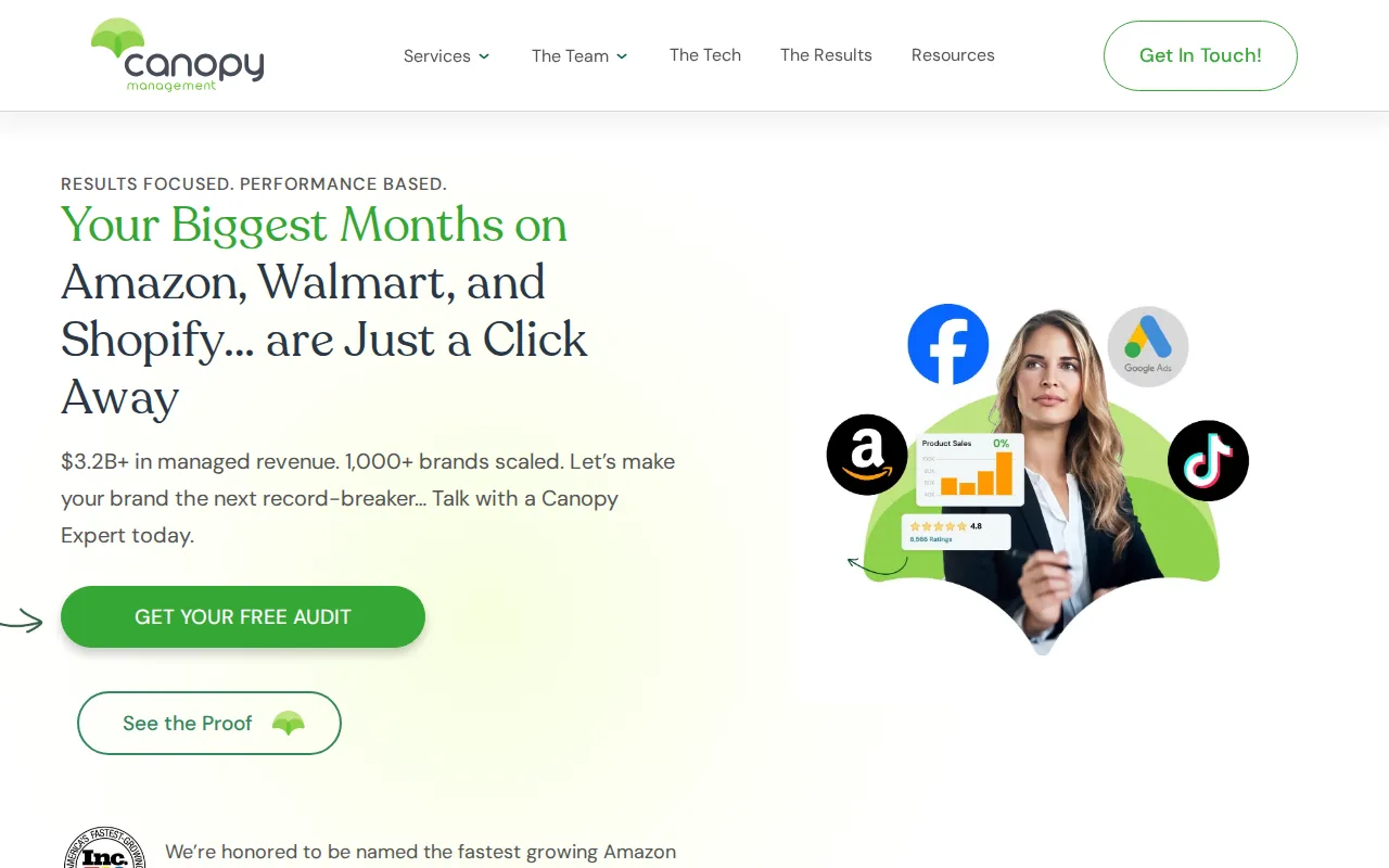 Screenshot of the Canopy Management website