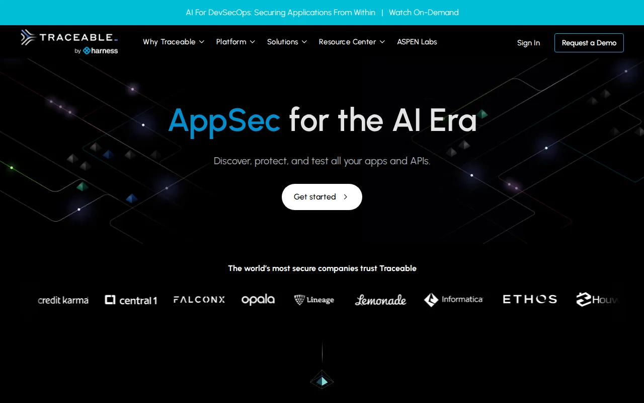 Screenshot of the Traceable AI website
