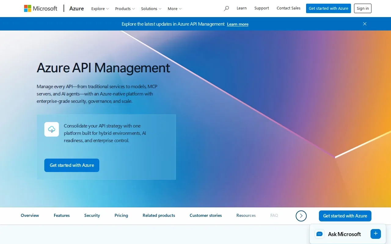 Screenshot of the Azure API Management by Microsoft website